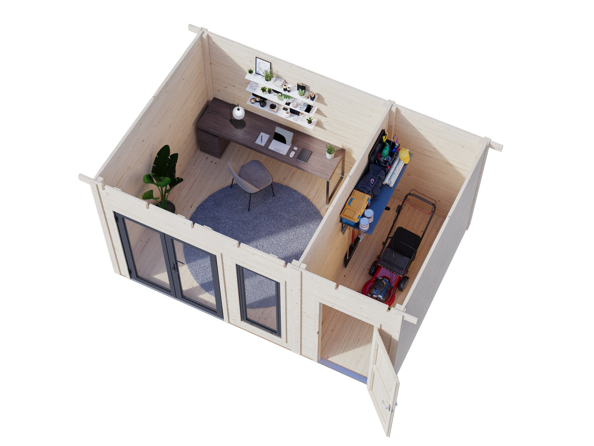 Aurelia S (4,4x3m|12,4m2|44mm ) Compact Garden Room with Side Shed