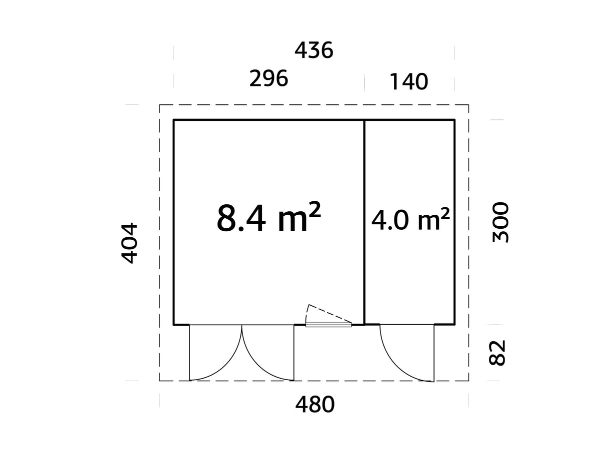 Aurelia S (4,4x3m|12,4m2|44mm ) Compact Garden Room with Side Shed