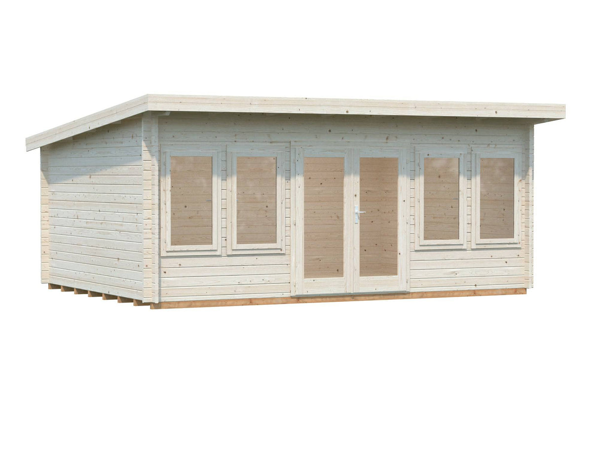 Lisa L (5.5x4m | 19.4m2 | 44mm) Spacious Pent Roof Summer House with Double Doors  (2024 Upgraded Model) - Palmako UK