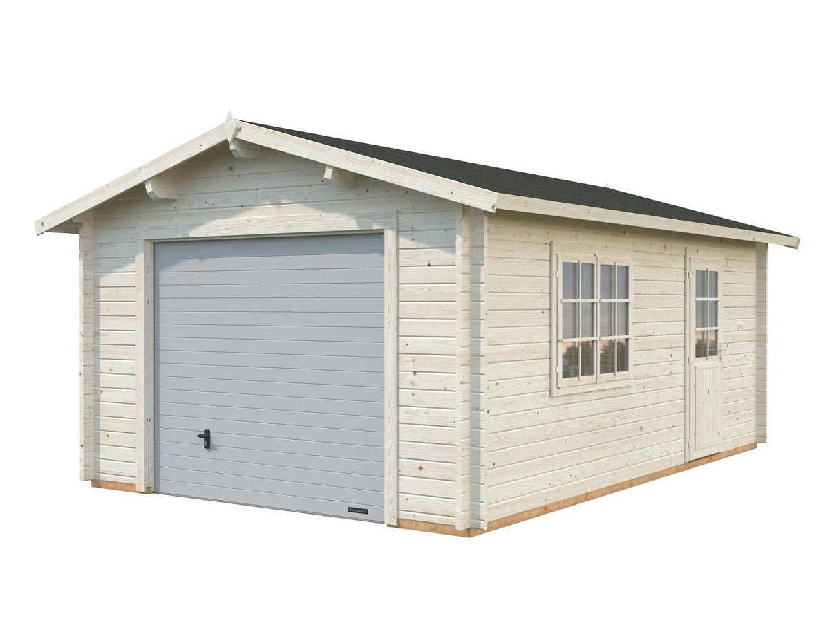 Roger XS (3.8x5.7m | 19m2 | 44mm) Compact Timber Log Garage with Sectional Door - Palmako UK