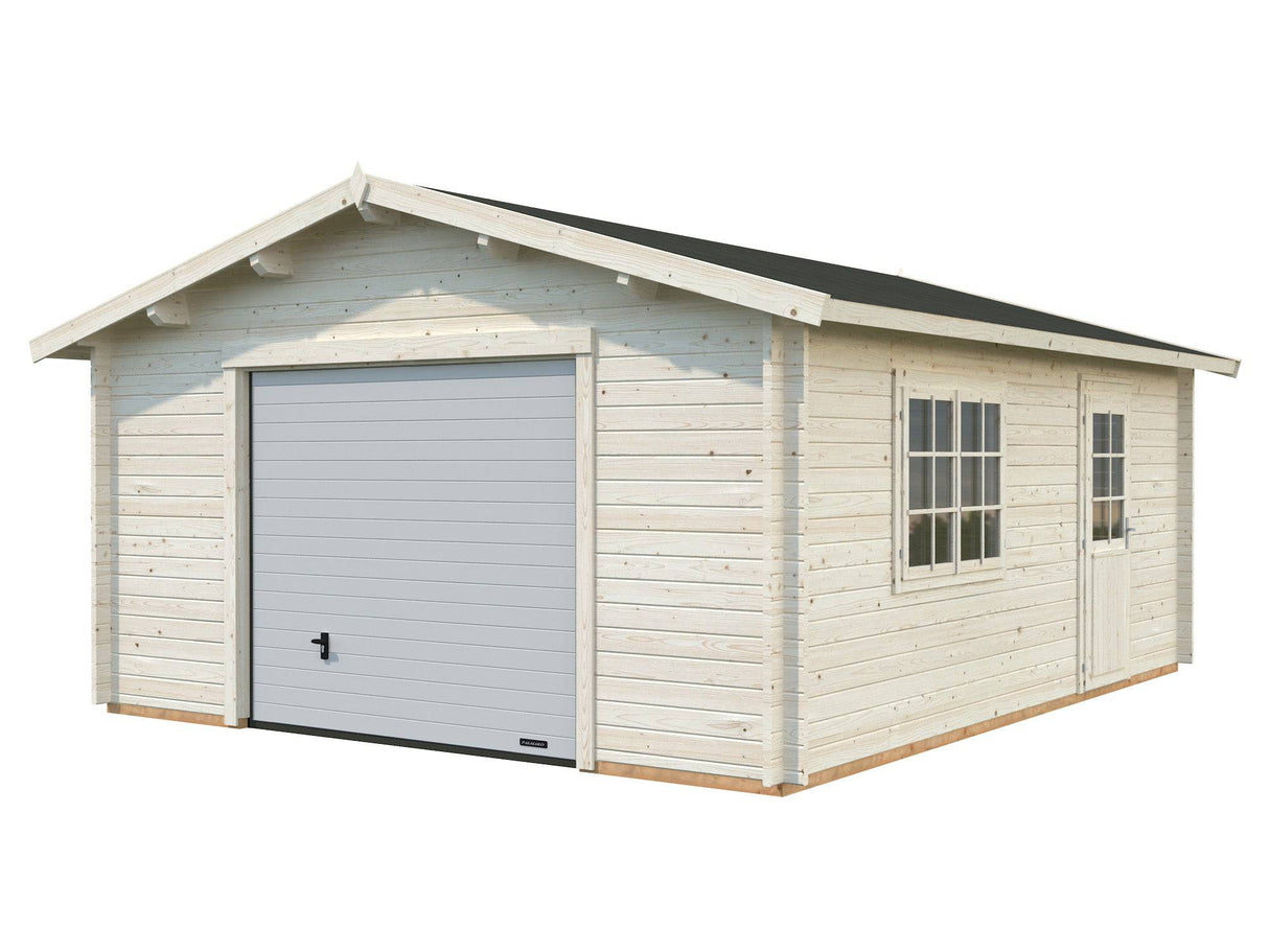 Roger S (4.7x5.7m | 23.9m2 | 44mm) Log Garage with Sectional Door - Palmako UK