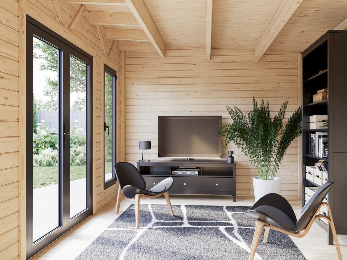 Aurelia M+ (7,5x3m|12,7+7,9m2|44mm ) Modern Pent Roof Garden Room with Canopy