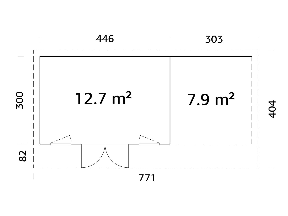 Aurelia M+ (7,5x3m|12,7+7,9m2|44mm ) Modern Pent Roof Garden Room with Canopy