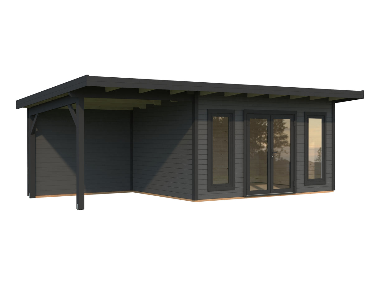 Aurelia M+ (7,5x3m|12,7+7,9m2|44mm ) Modern Pent Roof Garden Room with Canopy