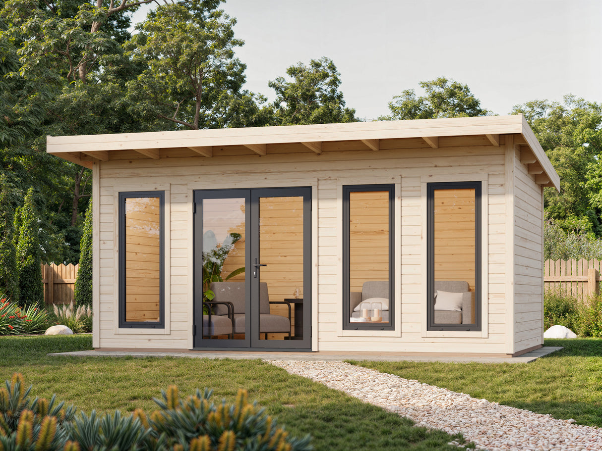 Aurelia L (5,3x3m|15,2m2|44mm ) Modern Garden Office with Aluminium Doors and Windows