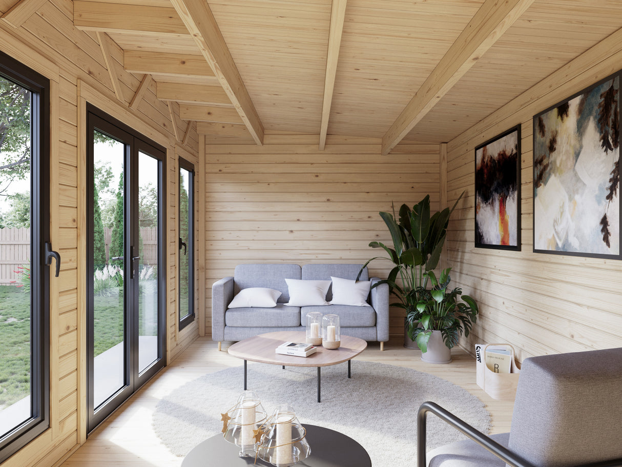 Aurelia L (5,3x3m|15,2m2|44mm ) Modern Garden Office with Aluminium Doors and Windows