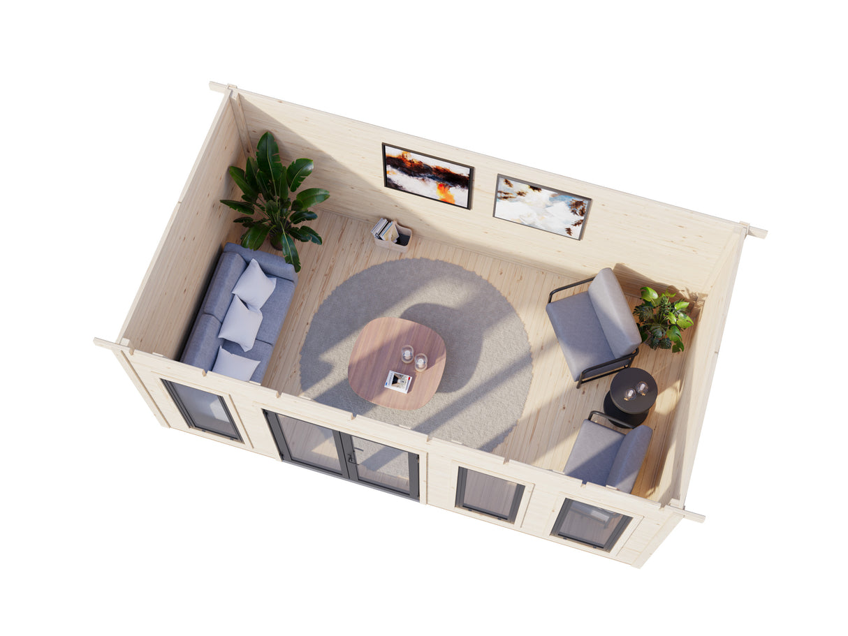 Aurelia L (5,3x3m|15,2m2|44mm ) Modern Garden Office with Aluminium Doors and Windows