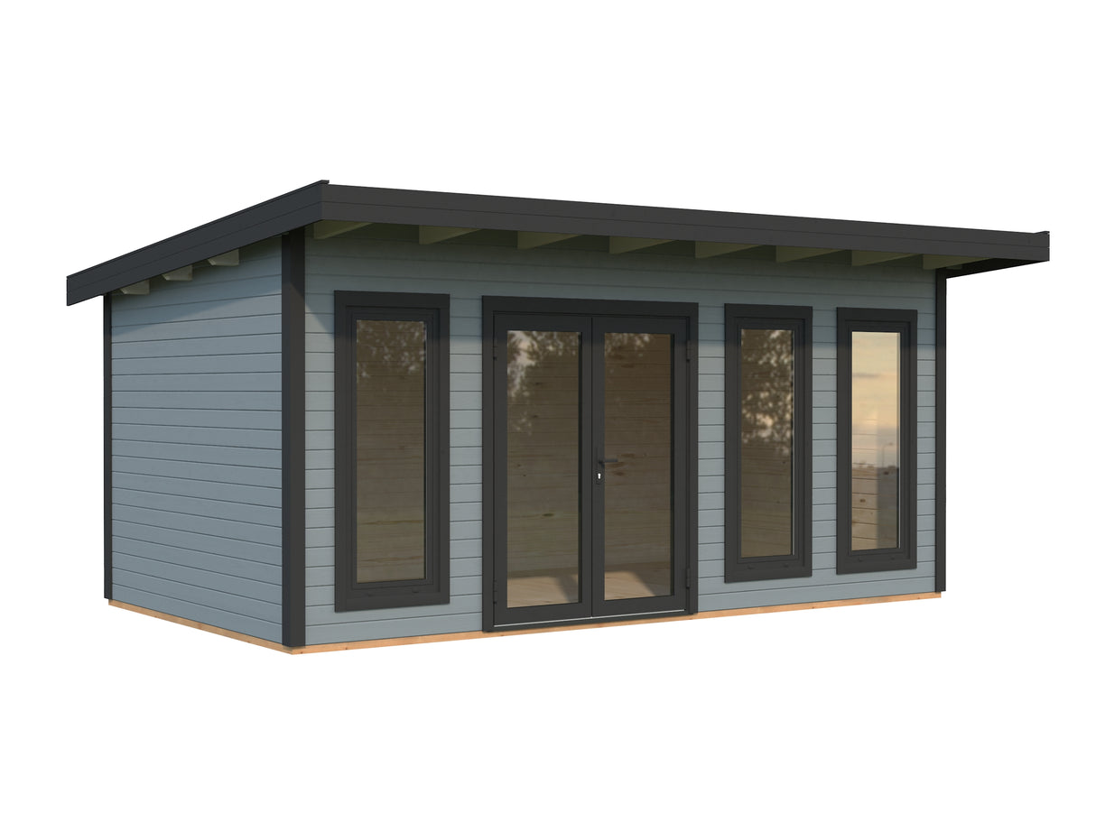 Aurelia L (5,3x3m|15,2m2|44mm ) Modern Garden Office with Aluminium Doors and Windows
