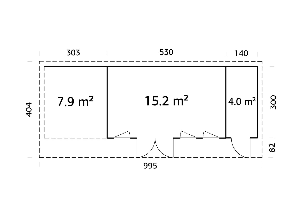 Aurelia XXL+ (9,7x3m|19,2+7,9m2|44mm ) Pent Roof Garden Room with Canopy and Side Shed
