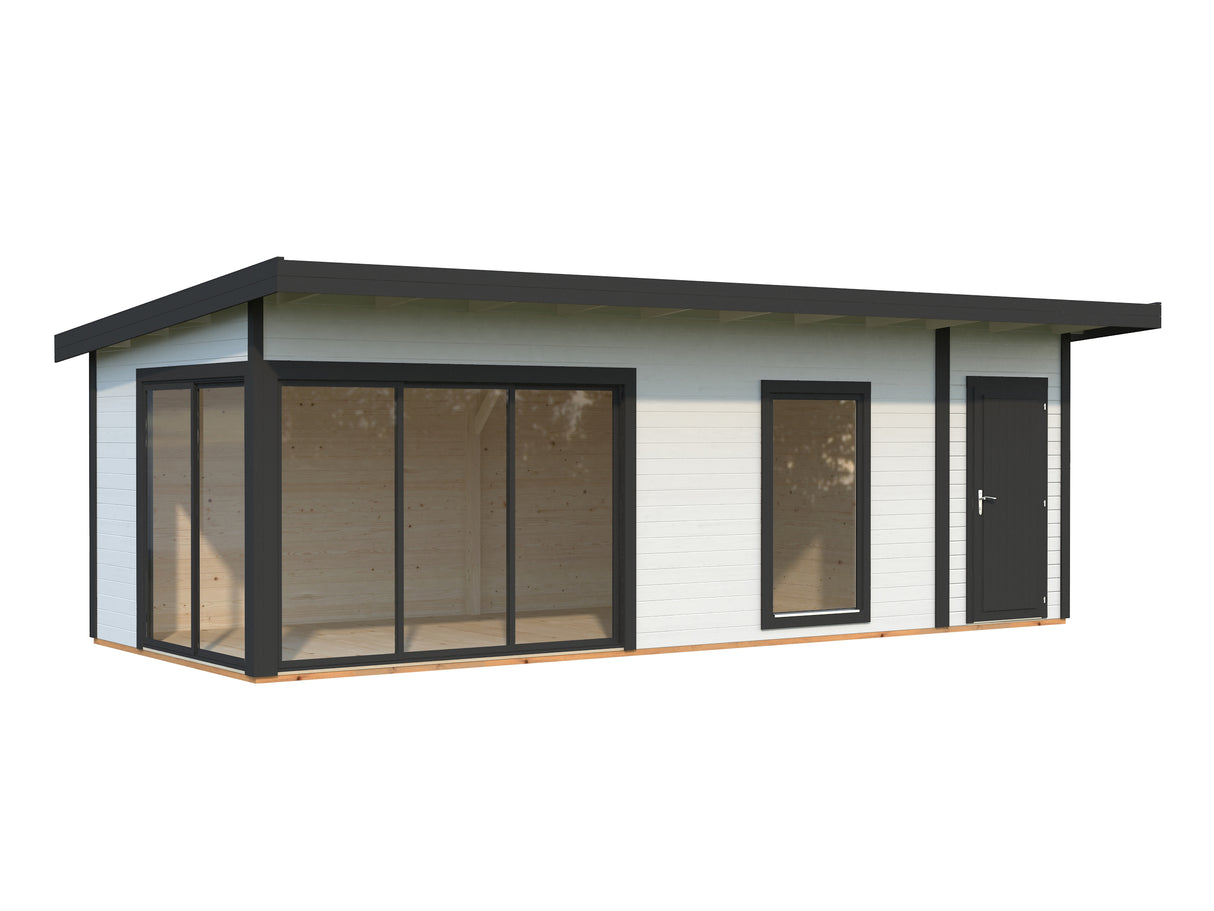 Andrea M+ (7,4x3m|21,1m2|44mm ) Modern Log Cabin with Side Shed