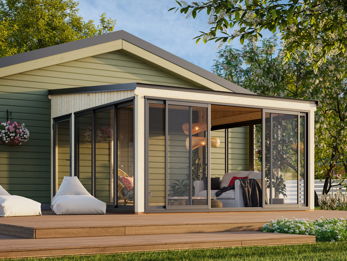 Lumi L (4,2x4,2m|16,6m2|120x120mm ) Attached Timber & Glass Conservatory