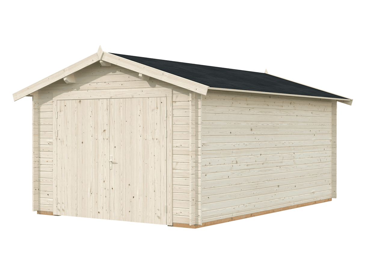 Danube (3,5x5,3m | 16,3m2 | 34mm) Single Timber Log Garage + Roofing felt - Palmako UK