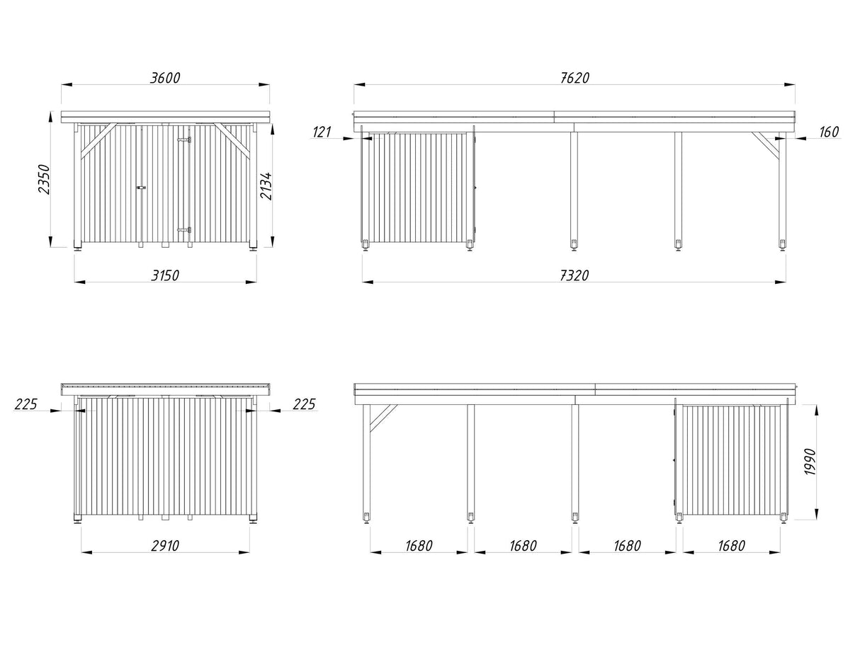 Karl L+ (3,2x7,3m | 23,1m2 | 120x120mm) Pent Roof Carport with Shed - Palmako UK