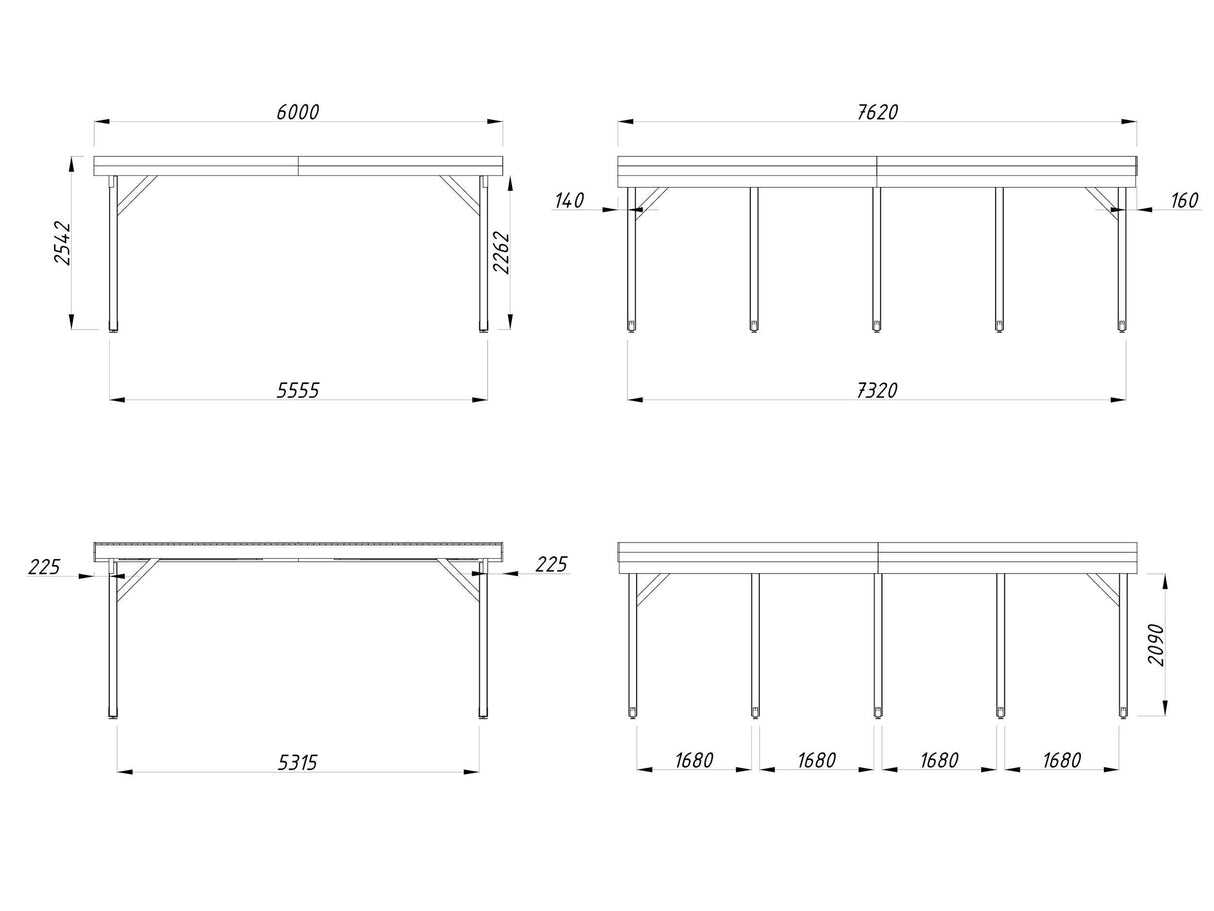 Karl XL (6.0x7.6m | 40.6m2) Flat Roof Double Carport or Large Pavilion - Palmako UK