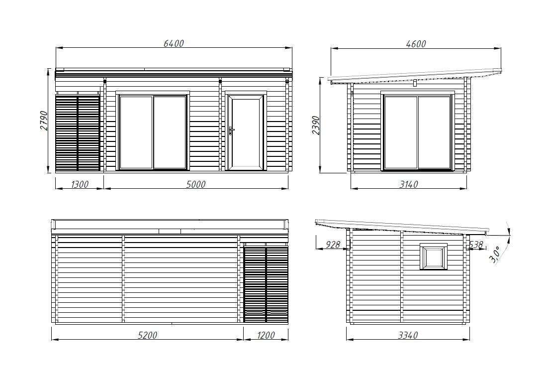 Cecilia S (5,2x3,3m | 14,2m2 | 70mm) 2-Room Modern Log Cottage with Aluminium Doors and Windows - Palmako UK