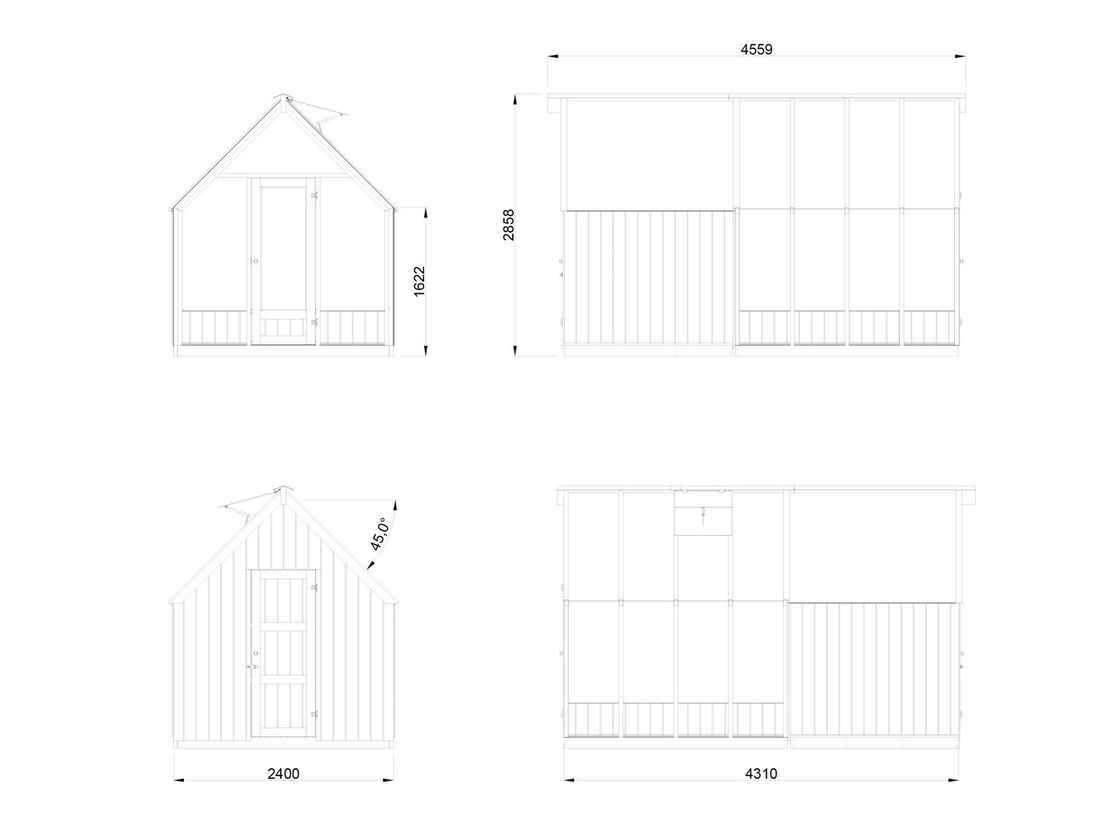 Emilia S+ (2,4x4,3m|5,4+4m2|18mm ) Compact Greenhouse with Shed - Factory Painted