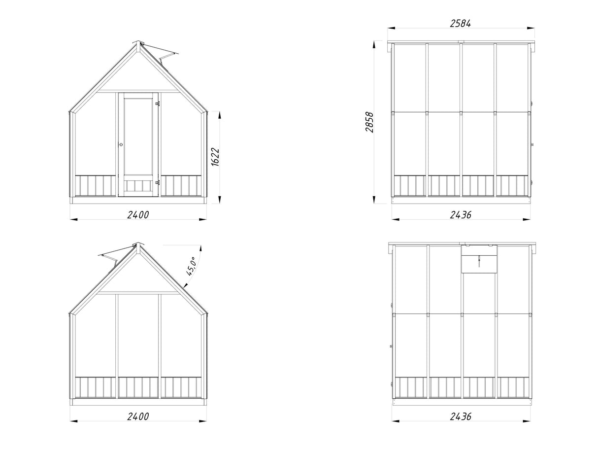 Emilia S (2.4x2.4m | 5.4m2 | 18mm) Compact Premium Greenhouse (Pressure Treated) - Palmako UK