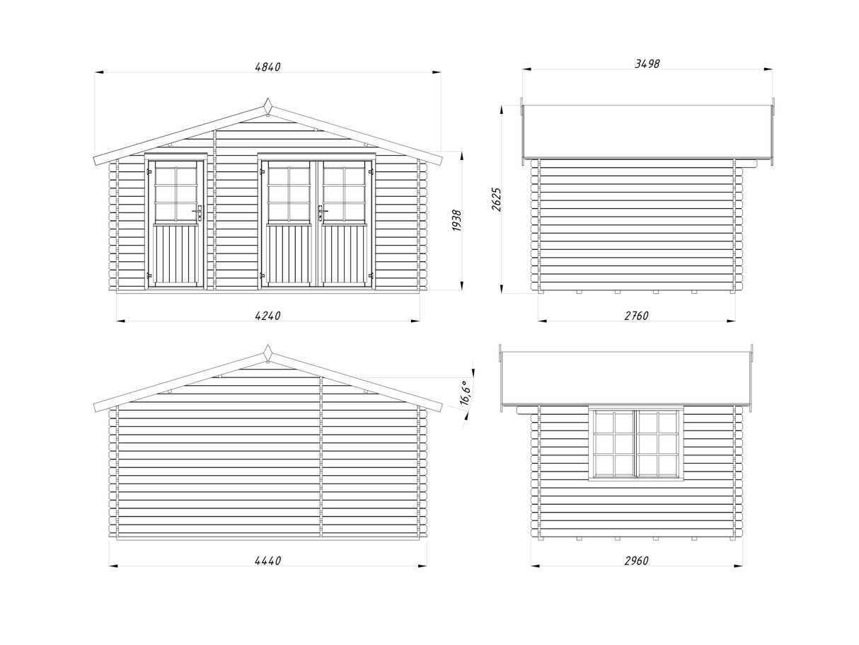 Belmont (4,4x2,9m | 11,1m2 | 34mm) Traditional Log Cabin with Side Shed