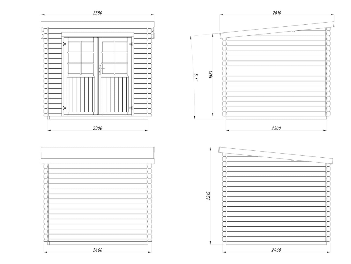 Sydney 1 (2,46x2,46m |5m2 |28mm) Pent roof Log Cabin