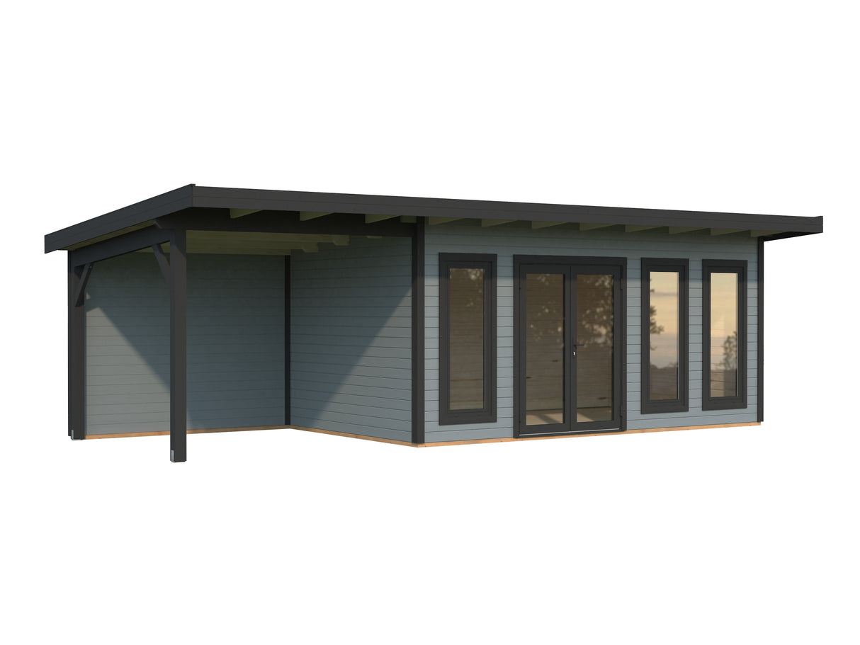 Aurelia L+ (8,3x3m|15,2+7,9m2|44mm ) Spacious Modern Garden room with Canopy