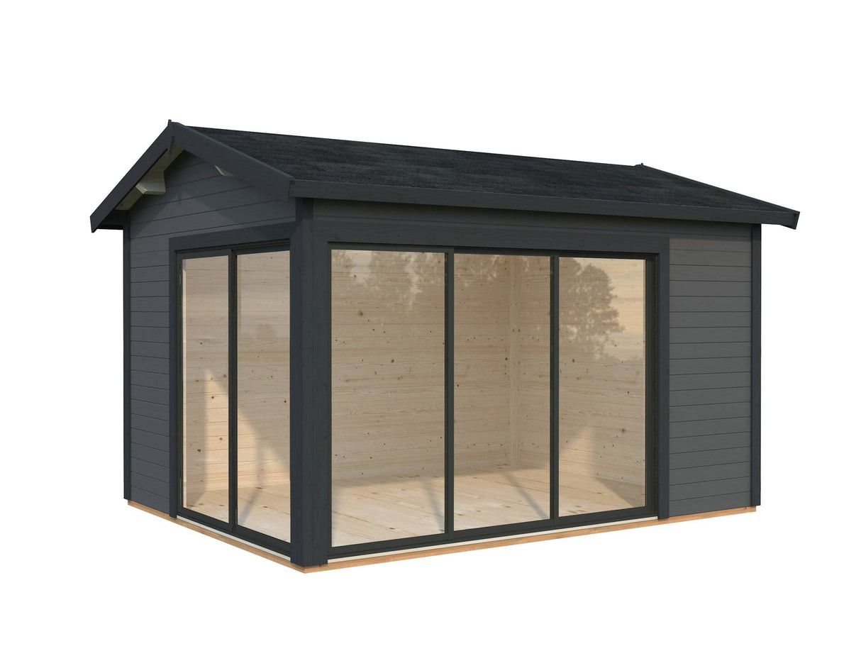 Amanda S (3,9x3m | 11,2m2 | 44mm) Modern Corner Summer House With Sliding Doors (Double Glazing Available) - Palmako UK