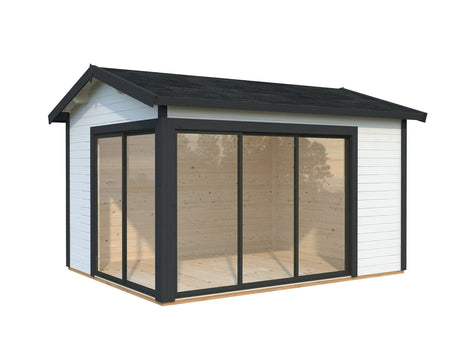 Amanda S (3,9x3m | 11,2m2 | 44mm) Modern Corner Summer House With Sliding Doors (Double Glazing Available) - Palmako UK
