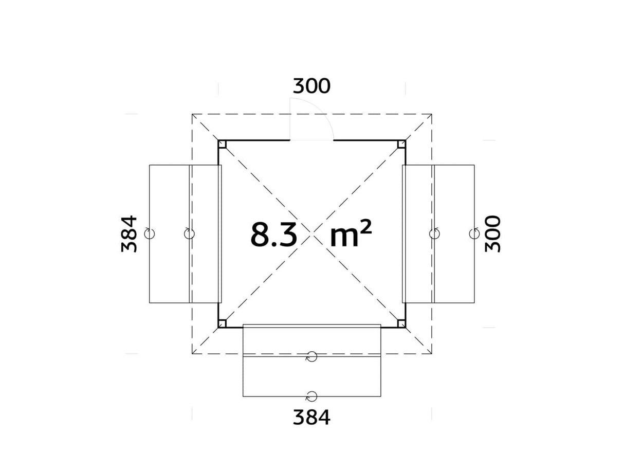 Bianca 106 (3x3m | 8.3m2) Kiosk With Three Hatches - Palmako UK