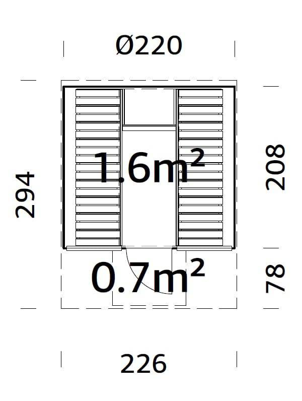 Anita L (2.2x2.9m | 1.6+0.7m2 | 42mm) Timber Garden Barrel Sauna with Glass wall - Palmako UK