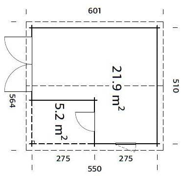 Roger M (5.3x5.7m | 21.9+5.2m2 | 44mm) Log Garage with Wooden Gate and Canopy - Palmako UK