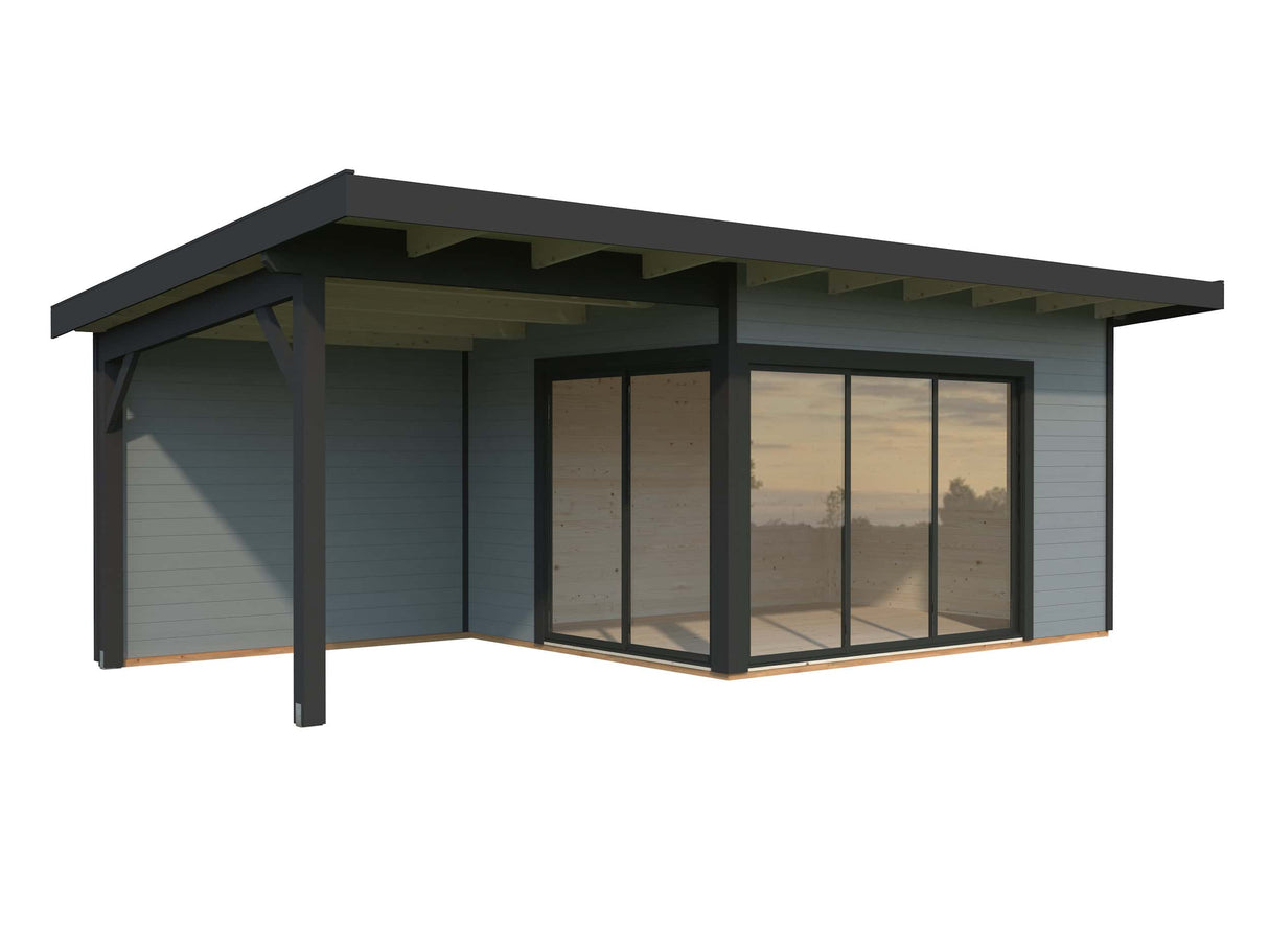 Andrea L (6.9x3m | 11.2+7.9m2 | 44mm) Garden Room with Sliding Doors (Double Glazing Available) - Palmako UK