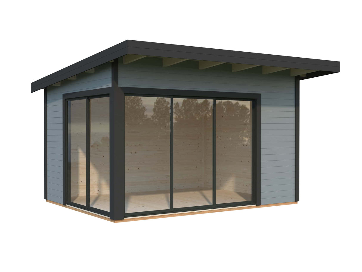Andrea S (3.9x3m | 11.2m2 | 44mm) Modern Corner Summer House With Sliding Doors (Double Glazing Available)