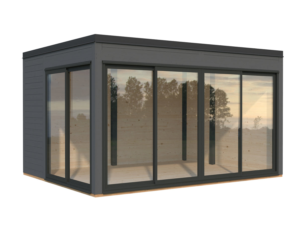 Serena 1 (4,2x3,2m|12,6m2|44mm ) Cubic Corner Log Cabin with Aluminium Doors and Windows(Double or Single Glazed)
