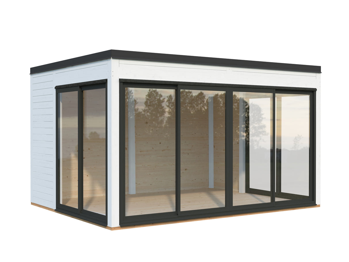 Serena 2 (4,2x3,2m|12,6m2|44mm ) Cubic Garden Log Cabin with Aluminium Doors and Windows(Double or Single Glazed)