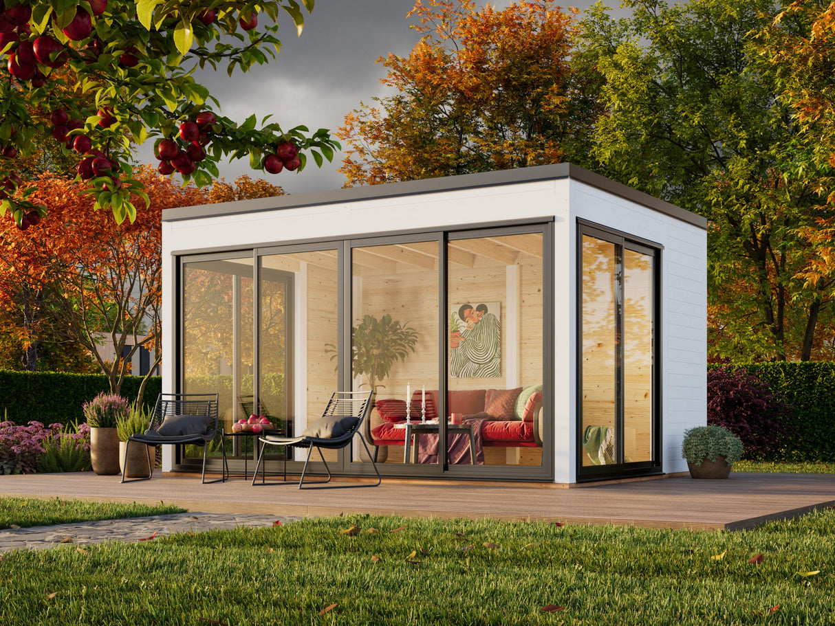Serena 2 (4,2x3,2m|12,6m2|44mm ) Cubic Garden Log Cabin with Aluminium Doors and Windows(Double or Single Glazed) - Palmako UK