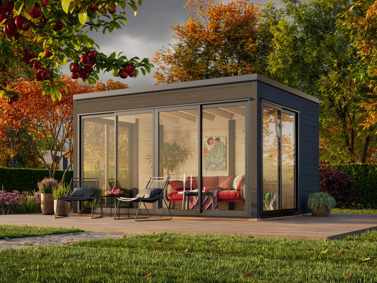 Serena 2 (4,2x3,2m|12,6m2|44mm ) Cubic Garden Log Cabin with Aluminium Doors and Windows(Double or Single Glazed) - Palmako UK