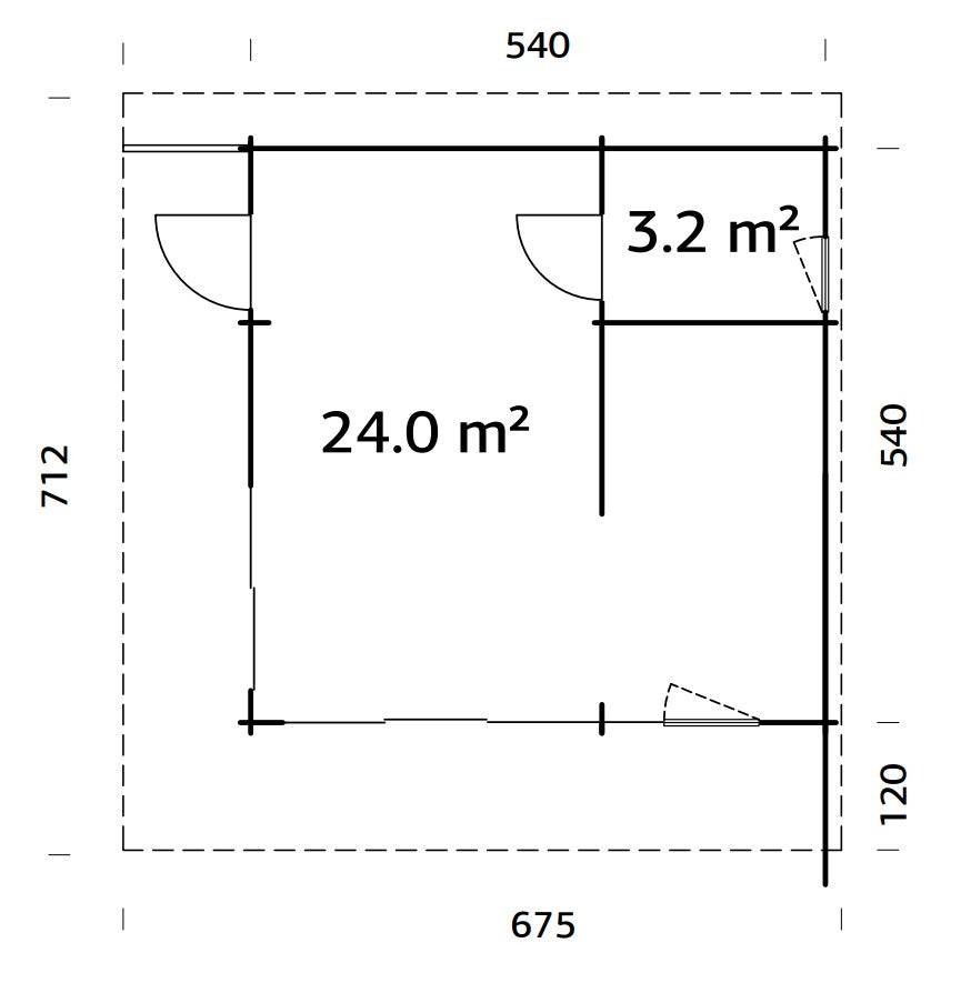 Cecilia L (5,6x5,6m | 27,2m2 | 70mm) Spacious 2,5-Room Modern Log Cottage with Aluminium Doors and Windows - Palmako UK
