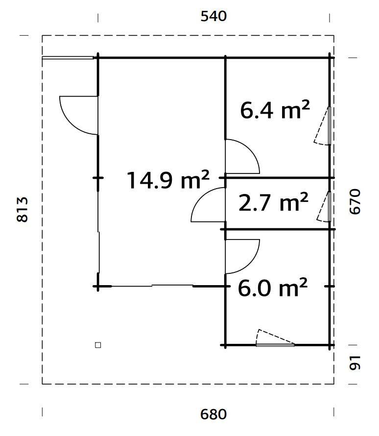 Cecilia XL(5,6x6,9m | 30m2 | 70mm) 4-Room Modern Log Cottage with Aluminium Doors and Windows - Palmako UK