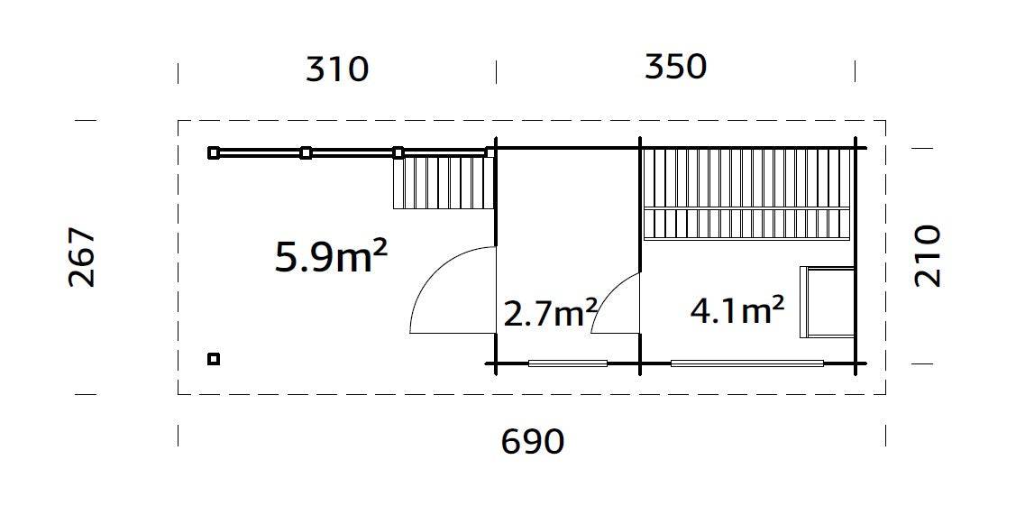 Sanna M+ (6.5x2.5m | 6.8+5.9m2 | 44mm) Modern Garden Sauna with Dressing Room and Canopy - Palmako UK