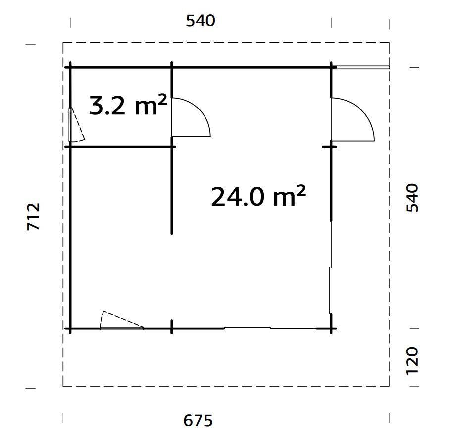 Cecilia L (5,6x5,6m | 27,2m2 | 70mm) Spacious 2,5-Room Modern Log Cottage with Aluminium Doors and Windows - Palmako UK