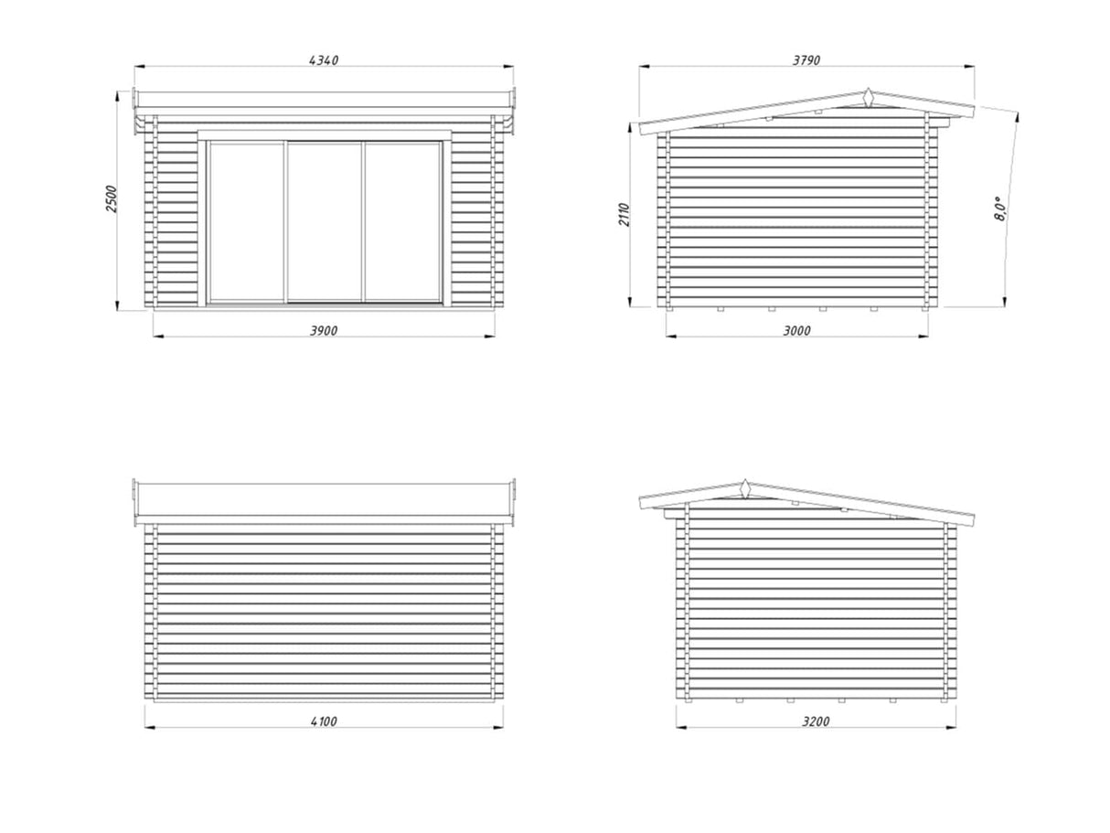 Ines M (3.9x3m | 11.1m2 | 44mm) Modern Garden Office with Sliding Doors (Double Glazing Available) - Palmako UK