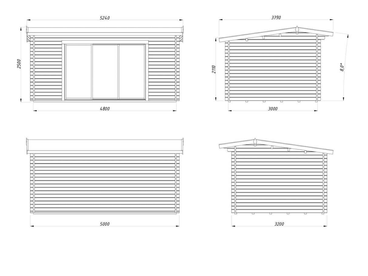 Ines L (4.8x3m | 13.7m2 | 44mm) Spacious Garden Office with Sliding Doors (Double Glazing Available) - Palmako UK