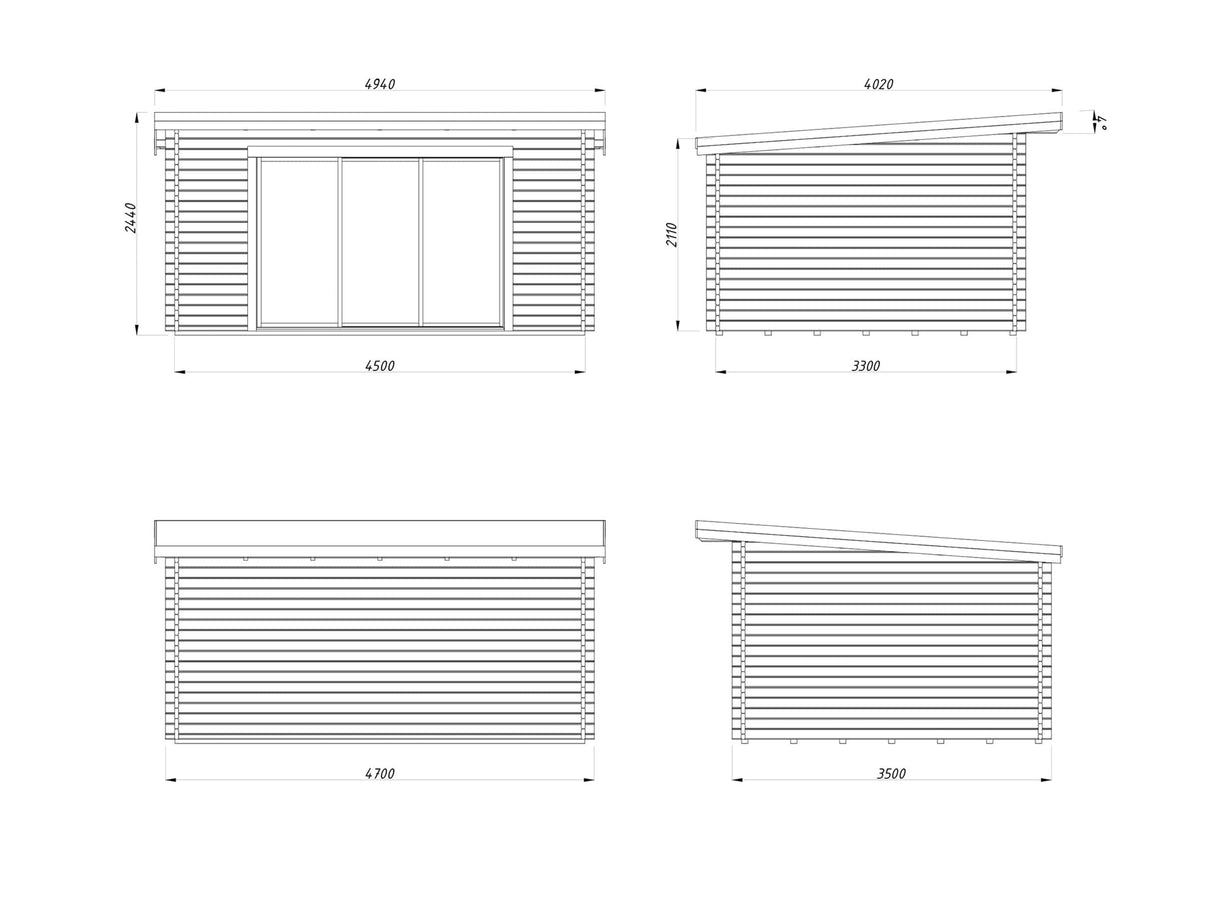 Lea M (4.5x3.3m | 14.2m2 | 44mm) Spacious Pent Garden Room with Sliding Doors (Double Glazing Available) - Palmako UK