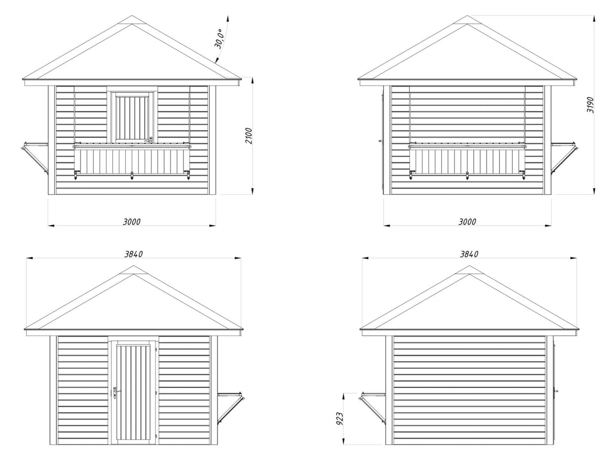 Bianca 105 (3x3m | 8.3m2) Kiosk With Two Hatches - Palmako UK