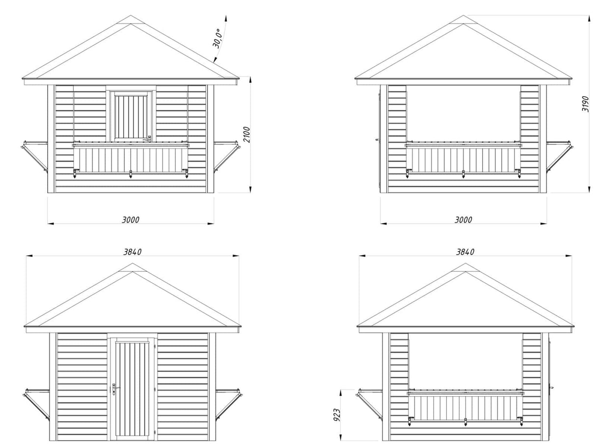 Bianca 106 (3x3m | 8.3m2) Kiosk With Three Hatches - Palmako UK