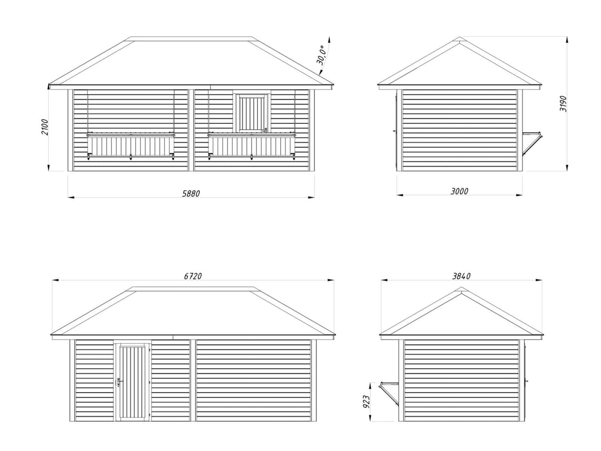 Bianca 111 (5.9x3m | 16.6m2) Double Kiosk With Two Hatches - Palmako UK