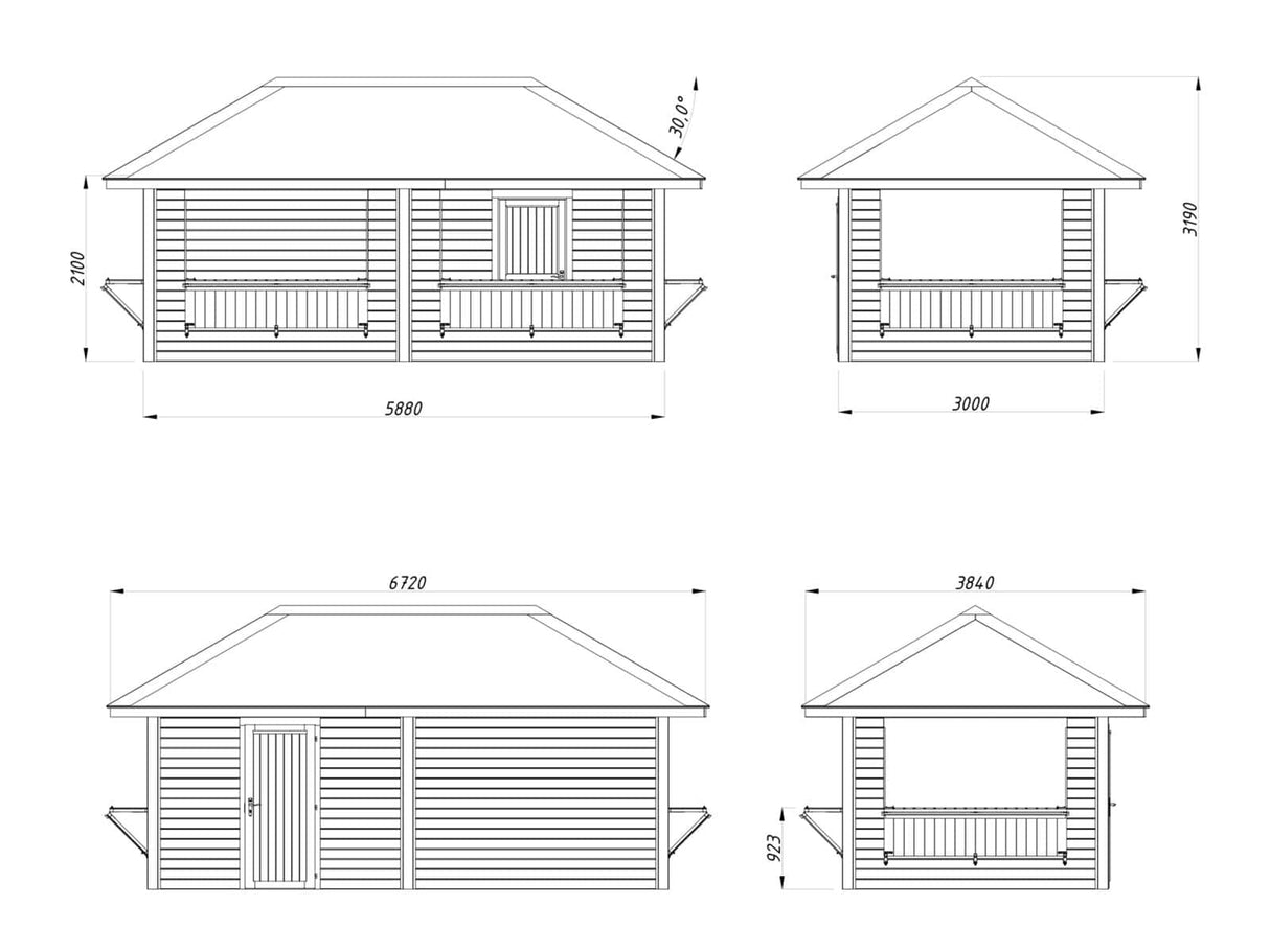 Bianca 112 (5.9x3m | 16.6m2) Double Kiosk With Four Hatches - Palmako UK