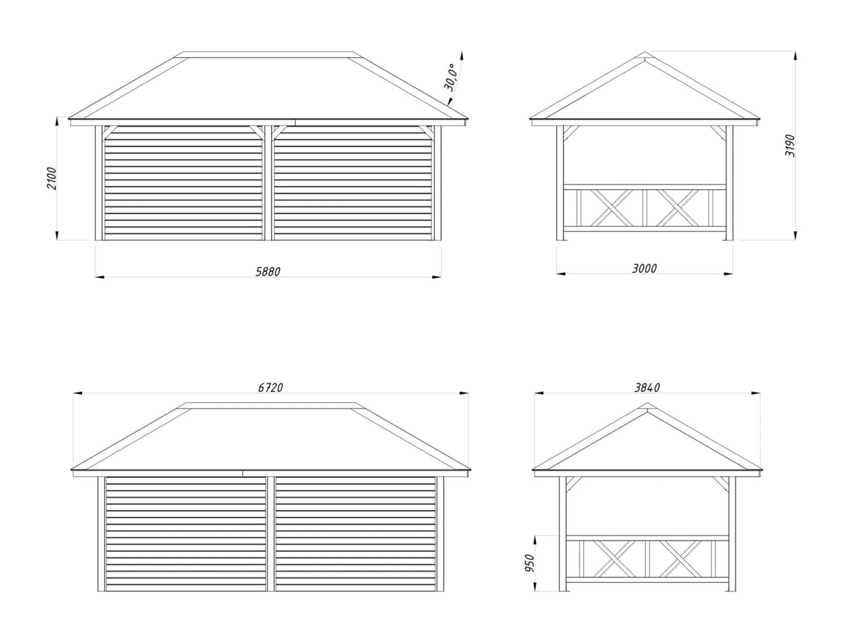 Bianca 108 (6x3m | 16.6m2) Double Gazebo With Solid Back Wall - Palmako UK