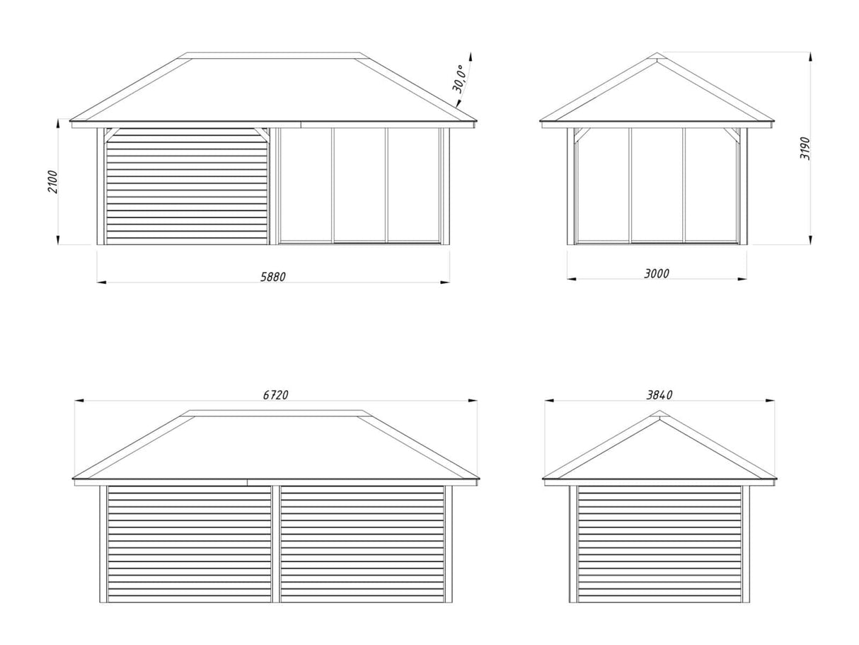 Bianca 205/505 (6x3m | 16.6m2) Glass Garden Room With Terrace (Double Glazing Available) - Palmako UK