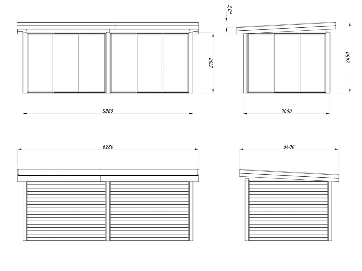 Lenna 402/702 (6x3m | 16.6m2) Glass Garden Room With Sliding Doors (Double Glazing Available) - Palmako UK