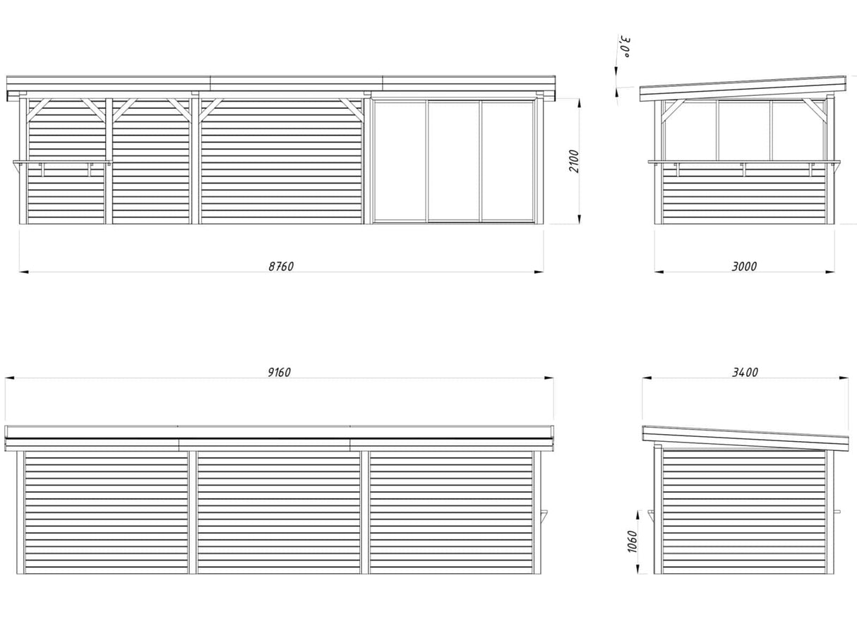 Lenna 415/715 (9x3m | 24.9m2) Glass Garden Room With Sliding Doors (Double Glazing Available) - Palmako UK